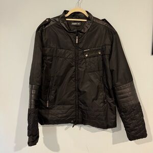 Members Only Black Military Jacket with Leather Details